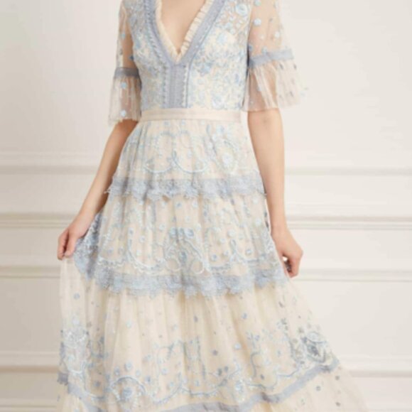 Needle & Thread Midsummer Lace Gown In Blue - Picture 1 of 2